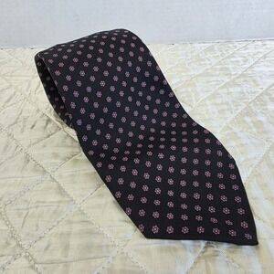 Robert Talbott Redwood & Ross Pink Daisy On Black Silk Tie